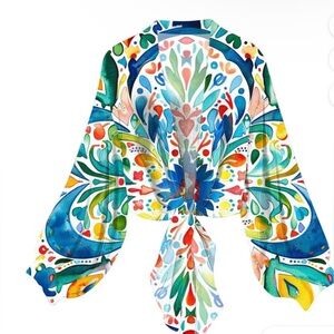 NWOT Women’s XL Colorful Floral Chiffon Tie Front Bolero/Shrug